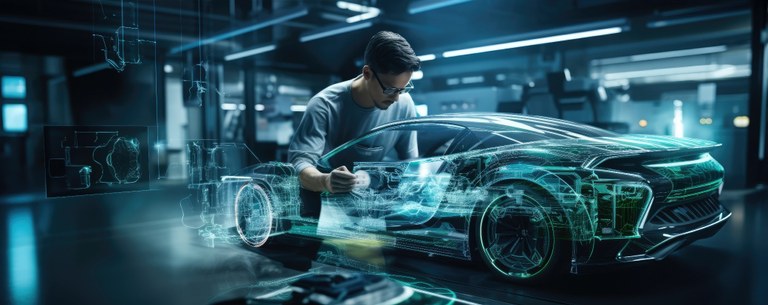 Automobilingeniuer arbeitet an einer Autodesignstudie.